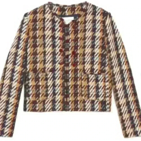 Sandro Paris Tweed Wool-Blend Cropped Houndstooth Marianne Jacket - Picture 2 of 2